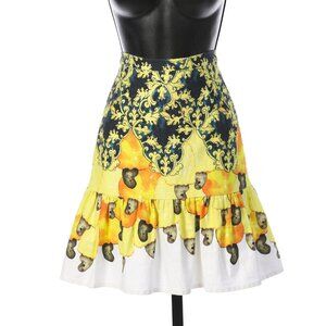 Isolda Yellow, Navy, Orange & White Pattern Mini Skirt